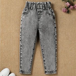 GIRLS SIZE 5Y GREY PAPER BAG JEANS